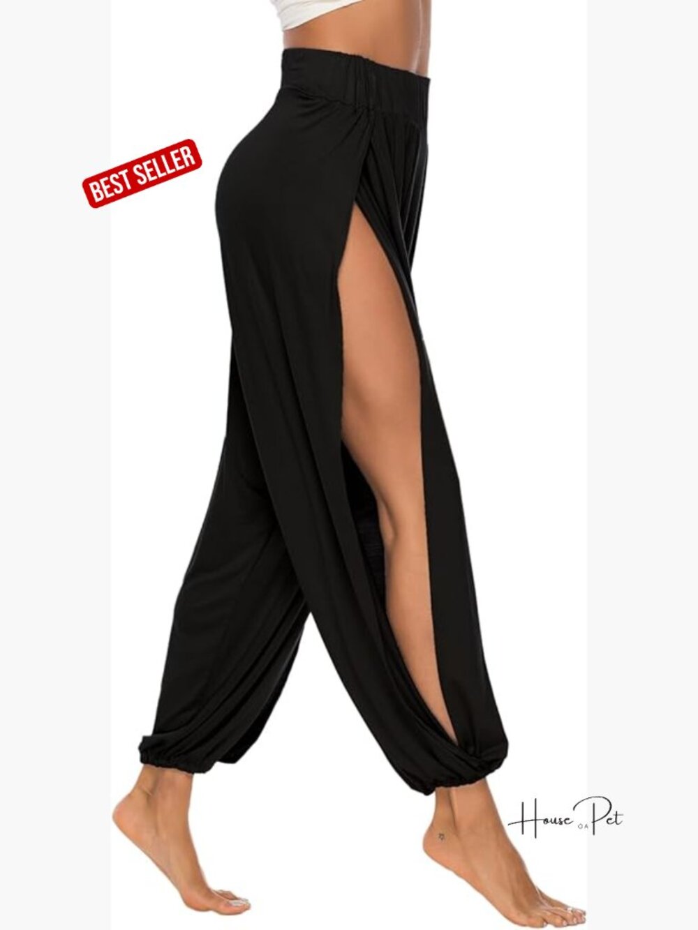 High Slit Harem Pants Yoga Trousers Loose Fit Ultra-Soft Rayon Spandex